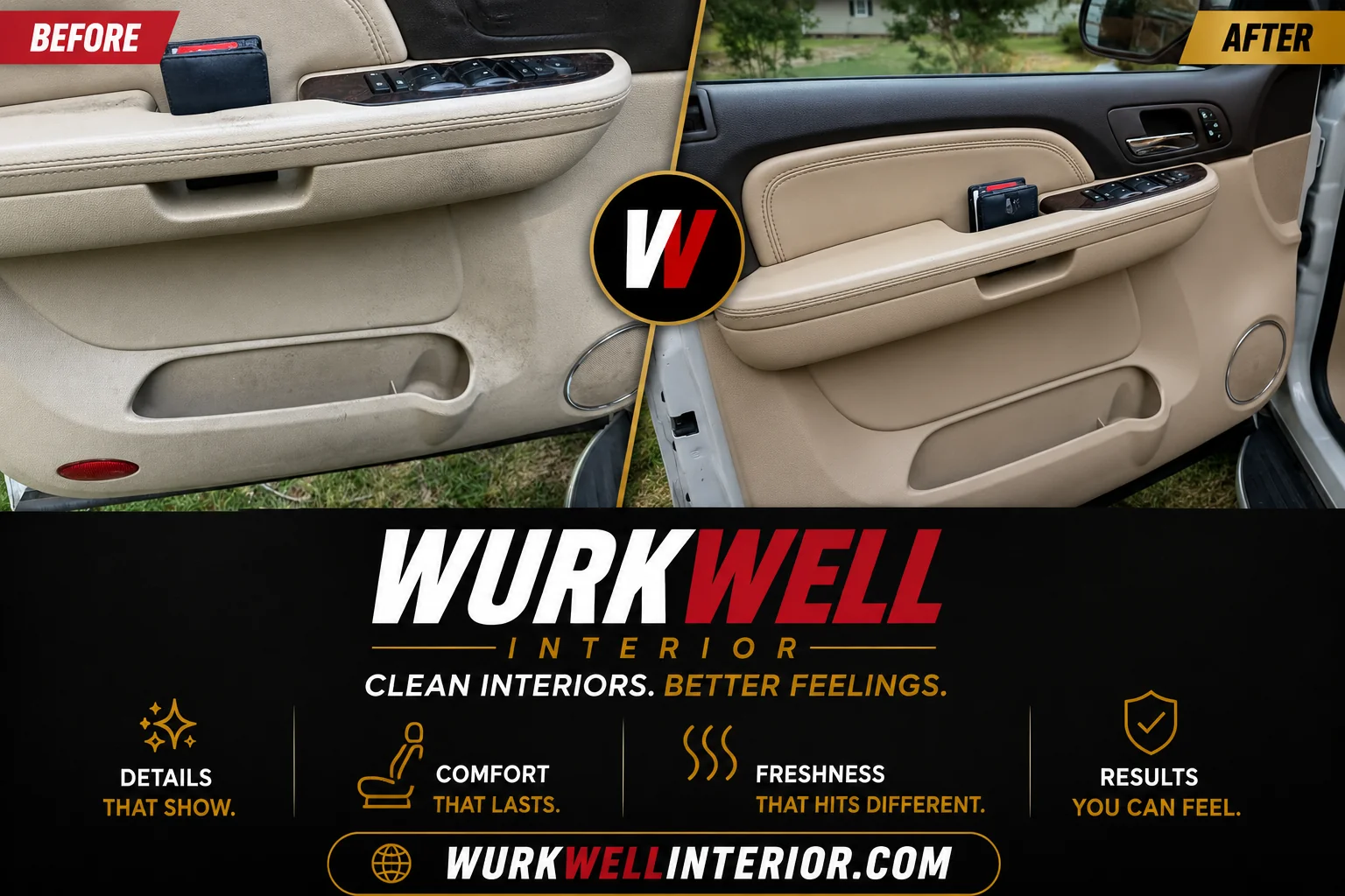 Before and after vehicle door interior cleaning