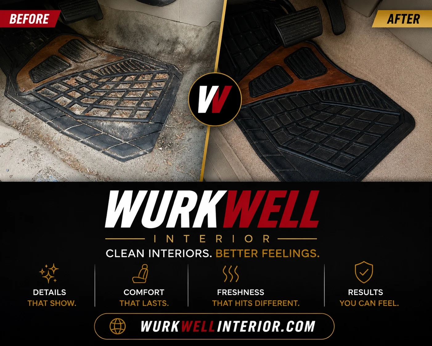 Floor mat before and after cleaning