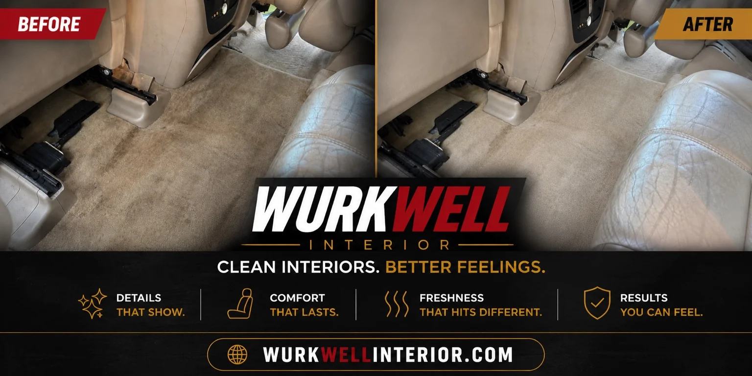 Vehicle carpet before and after deep interior cleaning